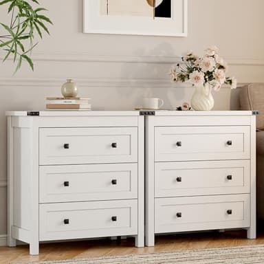 Dresser for Bedroom with 3 Drawers, Small Chests of Drawers, 27.55" Wide Farmhouse Wood Nightstand Bedside Cabinet End Table, Modern Closet Storage Organizer for Living Room, Entryway, Hallway, White - Image 6