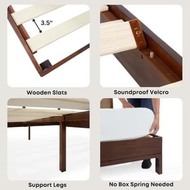 Bme Nipe Queen 14 Inch Bohemian Bed Frame with Adjustable Woven Headboard - Rustic & Vintage Unique Style with Acacia Wood - No Box Spring Needed - Easy Assembly - Walnut - Image 4
