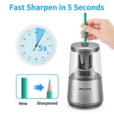 JARLINK Electric Pencil Sharpener, Heavy-Duty Helical Blade to Fast Sharpen, Auto Stop for No.2/Colored Pencils(6-8mm), AC Adapter/Battery Operated in School Classroom/Office/Home (Gray) - Image 2