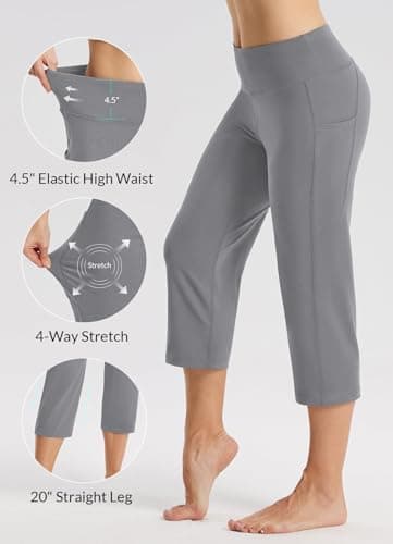 baleaf Womens Yoga Capri Pants High Waist Capri Leggings with Pockets Wide Leg Crop Exercise Workout Summer Pants Dark Grey L - Image 3