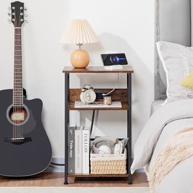 AMHANCIBLE Record Player Stand with Charging Station, Turntable Stand with Storage Cabinet, 3 Tier End Table Hold Up to 100 Albums, Record Table for Vinyl, Living Room, Rustic Brown, HETCD01BR-1 - Image 8