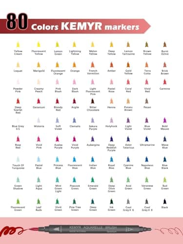 KEMYR Markers for Adult Coloring Books: 80 Color Dual Tip Fine & Brush Pens - Water-Based Coloring Marker for Adults Drawing Sketching Bullet Journal Writing Lettering No bleeding - Image 4