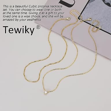 Tewiky Dainty Layered 14K Gold Plated Cubic Zirconia Necklace for Women, Simple Solitaire Pendant Chain Choker Necklaces Set Cute CZ Trendys Gold Jewelry Gift - Image 6