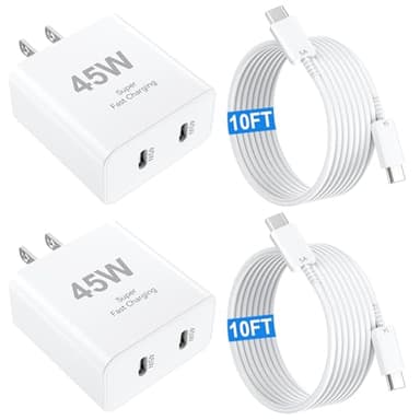 iPhone 17 16 15 Pro Max Charger Fast Charging, 45W USB C Dual Port Block iPhone 17 16 Pro Max Charger 10 FT Long Type C Cable Cord for iPhone 17/17 Pro/17 Pro Max/Air/16/15, Samsung S25 Android Phone - Image 1