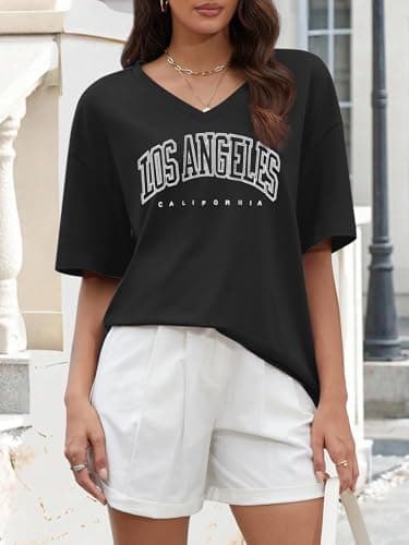 ATHMILE Womens Summer Oversized Shirts V Neck Plus Size Spring Workout Tops Beach Vacation 2025 Gym Clothes - Image 4