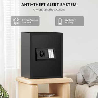 16.54 Inches Tall Safe Box, 2.5 Cuft Home Safe with Fireproof Waterproof Bag, Anti-Theft Digital Security Lock Box with Smart Alert System, Removable Shelf, Mute Function, Document Safes for Jewelry - Image 9