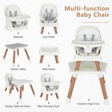 INFANS 8 in 1 Baby High Chair, Convertible Highchair for Babies and Toddlers, Infant Dining Booster Seat, Building Block Table, Kids Stool Table Chair Set with Removable Tray (8 in 1, White) - Image 3