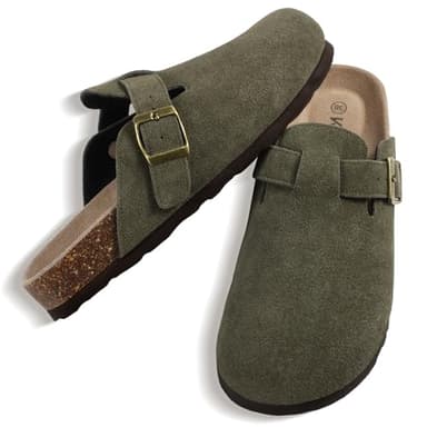 KIDMI Women's Genuine Suede Clogs Cork Footbed Sandals Leather Mules Potato Shoes with Arch Support Army Green 39 (Size 7.5-8) - Image 6