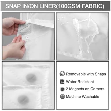 YellyHommy No Hook Shower Curtain with Snap in Fabric Liner Set Less Time White Waffle Shower Curtain for Bathroom 75" L x 72" W - Image 4