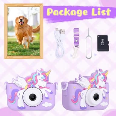 Envyvip Unicorn Toys Camera for Kids Girls Age 3-8, Toddler Kids Digital Camera Christmas Birthday Gifts for 3 4 5 6 7 8 Years Old Girl, Cute Selfie Video Camera, HD 1080P, 32GB SD Card, Purple - Image 7