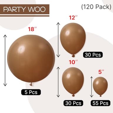 PartyWoo Coffee Brown Balloons, 120 pcs Boho Brown Balloons Different Sizes Pack of 18 Inch 12 Inch 10 Inch 5 Inch Brown Balloons for Balloon Garland or Balloon Arch as Party Decorations, Brown-F09 - Image 2