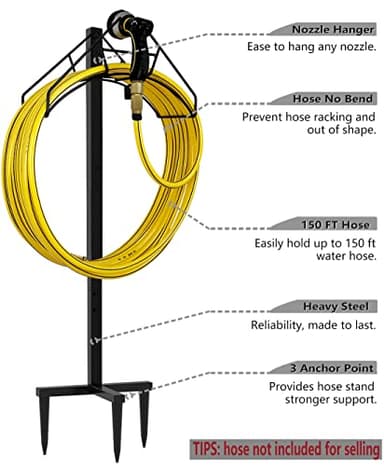 Artigarden Freestanding Garden Hose Holder Hanger, Heavy Duty Metal Water Hose Reel Storage Stand Rack for Yard Lawn, Bright Black (Hose not Included) - Image 2