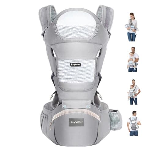 KIYUMI Baby Carrier with Hip Seat, 6- in-1 Baby Carrier Newborn to Toddler, Ergonomic M Position, Head Support and Breathable Mesh,Adjustable Removable Baby Sling Carrier (7-45 lbs), Grey - Image 1