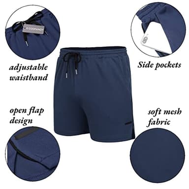 COOFANDY Mens 2 Pack Workout Gym Shorts Breathable 5" Running Joggers Athletic Performance Sports Shorts with Pockets Navy Blue/Black - Image 5