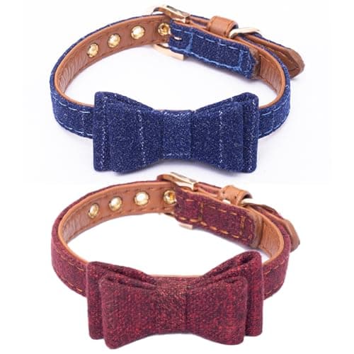 2PCS Cat Collar Bowtie,Kitten Collars with Stylish Plaid Patterns,English Style Leather Cat Collar with Adjustable Length from 8-11in (Red/Blue) - Image 1