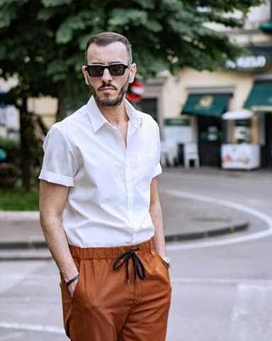 COOFANDY Mens Casual Dress Shirt Short Sleeve Business Attire Regular Fit Polyester Wrinkle Free Button Down Shirts with Pocket White Large - Image 5