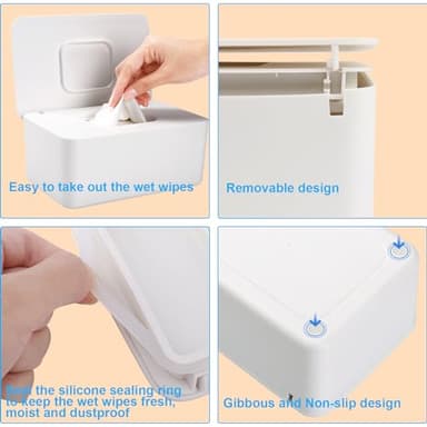LEQXGO Baby Wipes Dispenser, Wipes Dispenser Baby Wipes Case, Baby Wipe Holder for Fresh Wipes, Non-Slip Wipes Case, Wipe Container with Sealing Design Lid (White) - Image 5