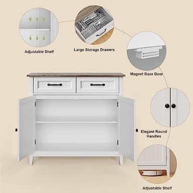 Gizoon Kitchen Sideboard Buffet Cabinet, 32'' H Large Kitchen Storage Island and Adjustable Shelf, Modern Coffee Bar Console Cabinet for Dining Room, Bathroom, Entryway, Grey - Image 6