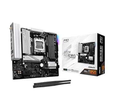 ASRock AMD B850M Pro RS WiFi 6E Socket AM5 Ryzen 9000, 8000 and 7000 Series DDR5 B850 up to 8000+ (OC) MHz 256GB Micro ATX Motherboard M.2 SATA3 6.0 Gb/s PCIe 5.0 Realtek 2.5G LAN BIOS Flashback - Image 1