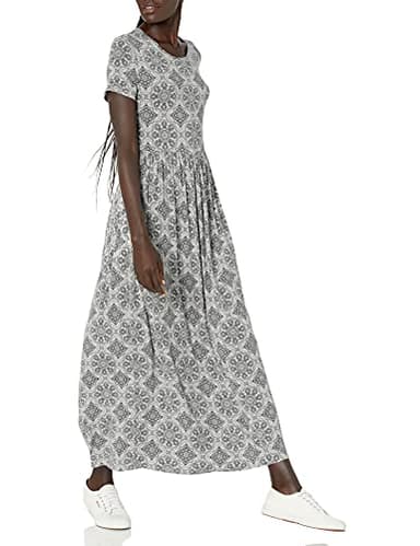 Amazon Essentials Women's Short-Sleeve Waisted Maxi Dress (Available in Plus Size), Grey Heather Tile Pattern, XX-Large - Image 4