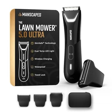 MANSCAPED® The Lawn Mower® 5.0 Ultra Groin & Body Hair Trimmer – Dual-Head SkinSafe® Trimmer & Foil Blades, Waterproof Wet/Dry Groomer, USB-C Rechargeable with Travel Case, Men’s Ball Shaver, Black - Image 1