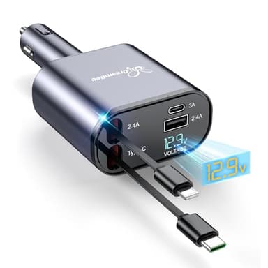 DreamBee Retractable Car Charger,66W 4 in 1 Super Fast Charge Car Phone Charger,Gifts for Men Women Car Truck Accessories for iPhone 17/16/15/14/13 Pro Max XR,iPad,Samsung,Pixel - Image 1