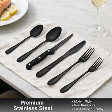 49Pcs Silverware Set with Organizer, Silver Stainless Steel Flatware Set for 8 Cutlery Utensil Sets with Steak Knives, Spoons and Forks Set, Dishwasher Safe - Image 7