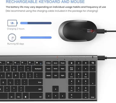 Wireless Keyboard and Mouse, Vssoplor Rechargeable Quiet Full-Size Keyboard and Mouse Combo Set Ultra Slim Design for Laptop, PC, Notebook, Desktop-Dark Gray - Image 2