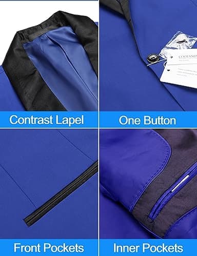 COOFANDY Men's Tuxedo Jacket Wedding Blazer One Button Dress Suit for Dinner Prom Party Blue - Image 6