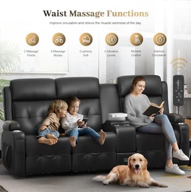 Recliner Sofa, Massage Reclining 3 Seater Sofa Sets Heavy Weight Capacity, RV Loveseat Couch Clearance with Console, USB, Type C Port, Storage, Cup Holders, Wall Hugger Chair for Living Room - Image 2