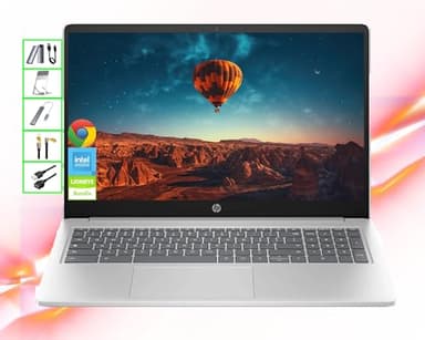 HP Chromebook | 15" HD Laptop | 8GB RAM | 64GB eMMC& 64GB Card& 128GB Portable SSD | Intel 4-Core CPU | Webcam| USB-C| Wi-Fi| Bluetooth| Ultra Light| Long Battery Life| Gemini-AI Chrome OS| LE Bundle - Image 1