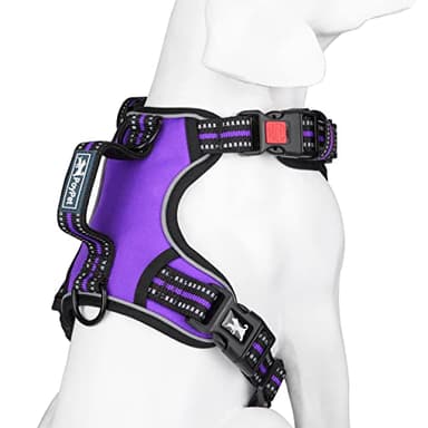 PoyPet No Pull Dog Harness, No Choke Front Clip Reflective Dog Vest with Soft Padded Vertical Handle, 3 Leash Attachments for Small Medium Large Dogs (Purple,XL) - Image 2