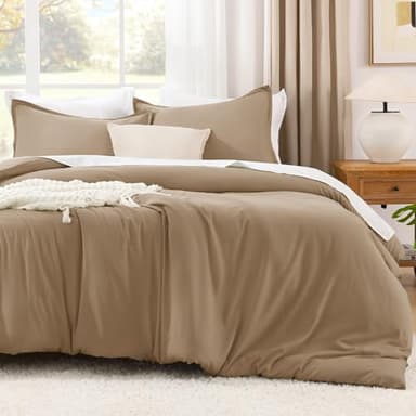 Litanika Comforters Taupe Super King Size, 3 Pieces Lightweight Solid Bedding Set & Collections, All Season Fluffy Bed Set (120x120In Comforter & 2 Pillowcases) - Image 2