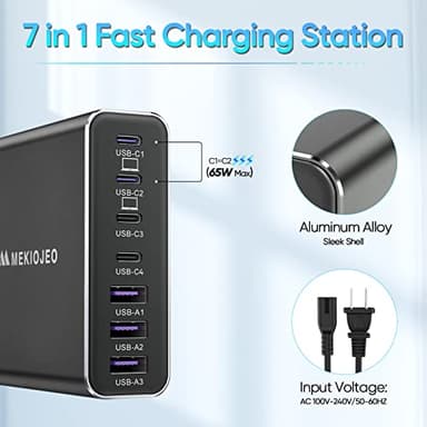 Aluminum Alloy USB C Charger GaN Charger Fast USB C Charging Station 7 Ports 65W Laptop for MacBook Pro/Air/iPad Pro/iPhone (Coal Black) - Image 3