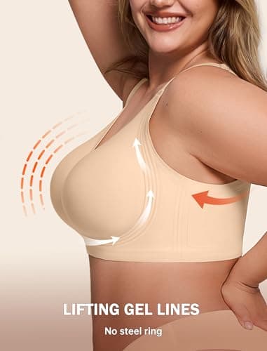 LetsJoli Bras for Women Supportive Wireless Push Up Bra Full Coverage No Underwear Seamless Plus Size for Older Women(Nude,XL - Image 5