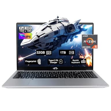 NIMO 15.6 Gaming-Laptop, 6-Cores AMD Ryzen 5 6600H 660M 6nm GPU, 32GB DDR5 1TB SSD(up to 4.5GHz) 100W Type-C FHD IPS Business-Laptop-Computer with Fingerprint Backlit Keyboard WiFi5 Win11 (Renewed) - Image 1