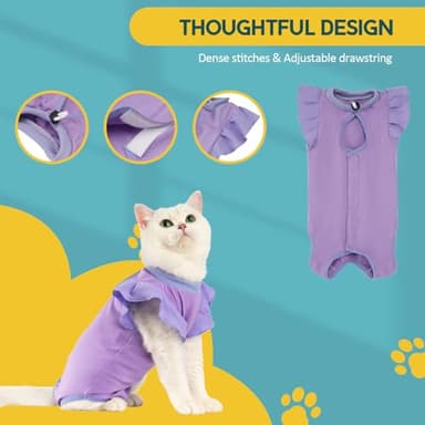Avont Cat Recovery Suit - Post-Surgery Onesie for Cats, Alternative to Cone of Shame, Protective Spay Suit for Female Kitten, Ideal for Healing and Skin Conditions -Purple(S) - Image 3