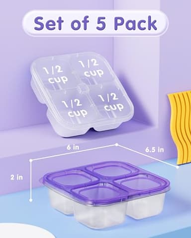 Canfanni 5 Pcs Bento Snack Containers, Reusable 4 Compartment Divided Food Storage Containers, Divided Lunchable Container for School, Work and Travel (All Transparent) - Image 3