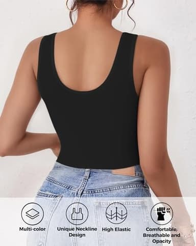 2Pcs Tank Tops for Women, U Neck Sleeveless Crop Tops, Basic Cropped Racerback Going Out Tops Athletic Sports Shirts, S, Black+White - Image 2
