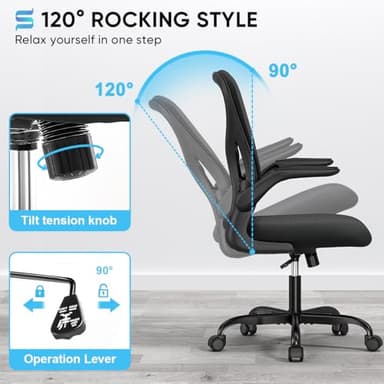 Sytas Ergonomic Desk Chair with Padded Flip up Arms and Supportive Lumbar Support, Breathable Mesh Home Office Chair with Comfortable Cushion for Home or Office(Black) - Image 6