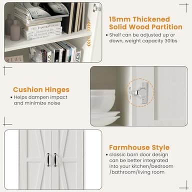 Teekyooly 70" Farmhouse Kitchen Pantry Cabinet, Tall Large Wood Storage Cabinet with 6 Adjustable Shelves, 2 Barn Doors & Drawer for Bathroom, Dining Room, Antique White - Image 6