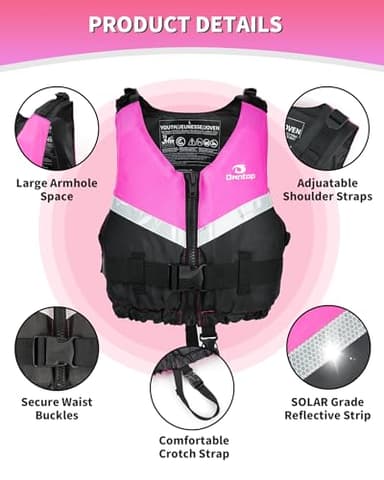 Owntop Swim Vest Adults, Ultra Thin Swim Jacket Mens, Comfortable Crotch Strap Buckles Zipper, Swimming Training, Kayak, Boating, Watersports (Pink, XL/XXL) - Image 4
