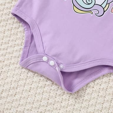 DISAUR Toddler Cute Baby Girl Clothes Short Sleeve Outfits Purple Adorable Pony Ruffle White Romper Pants For First Birthday Party 12 Months 18 Months - Image 4