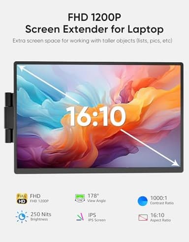Laptop Screen Extender, 14" FHD 1200P IPS External Portable Monitor for Laptop, Plug & Play Dual Screen Monitor for 14"-17" Laptops, Compatible with Mac, Wins, Chrome, Android, Dex - Image 2