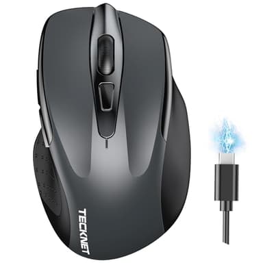 TECKNET Wireless Mouse (BT5.0/3.0 & 2.4G) Rechargeable 4800 DPI Silent USB A & Bluetooth Mouse 6 Buttons, Wide Compatibility - Grey - Image 1
