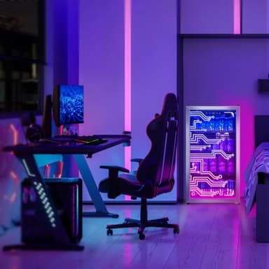 Manastin Gaming Light Up Beverage Refrigertor, Led Lighting Door 120 Cans Freestanding Beverage Fridge, Cyberpunk Beverage Cooler for Gaming, Gaming Room, Bar, Party (Lighting) - Image 6