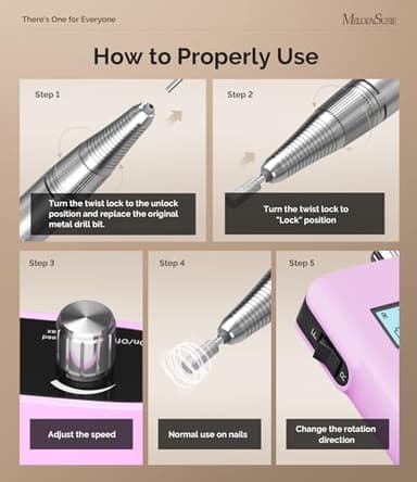 MelodySusie Professional Nail Drill, 30000 RPM Rechargeable Electric E File, SC320H Acrylic Gel Grinder Tools,Portable Nail Drill with 6 Bits Efile for Gel Nails Removing Manicure Pedicure Salon - Image 3