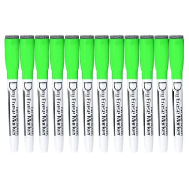Volcanics Magnetic Dry Erase Markers With Eraser Cap Whiteboard Markers Low Odor Fine Tip Whiteboard Pens for Kids,Thin Box of 12, Green - Image 1