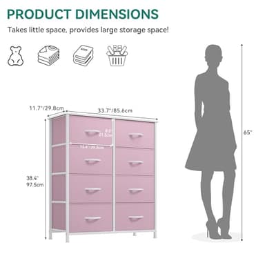 YITAHOME Fabric Dresser for Bedroom, Tall Storage with 8 Drawers, Black Dresser & Chest of Drawers, Storage Drawer Organizer for Closet (Rose Pink) - Image 3