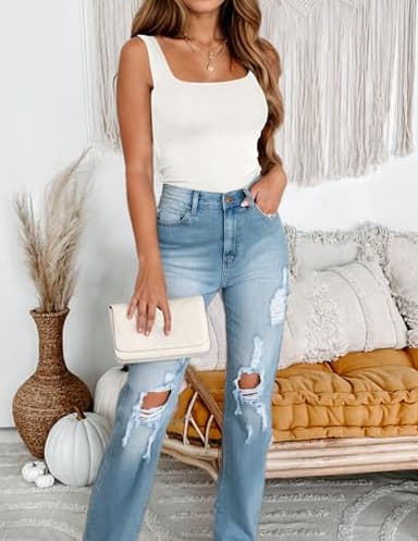 Zeagoo Women's Square Neck Tank Top Basic Double Lined Tops Summer Sleeveless Shirts White - Image 3